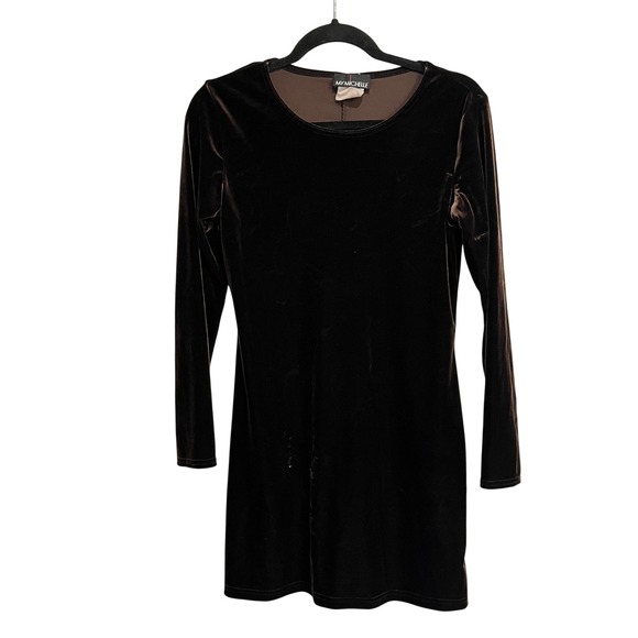 My Michelle Dresses & Skirts - VTG Y2K Velvet Dress Long Sleeve Mini Brown My Michelle Small Goblincore Fairy